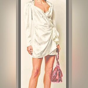 The Attico (M/8 US) Star Jacquard White Satin Wrap Short Dress Size EU 40